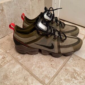 Nike Vapormax Olive and Black with Red Accents